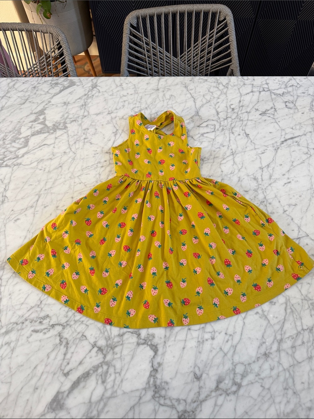 Girls' Hanna Andersson Sz 5T Yellow Strawberry Print Back Criss Cross Dress